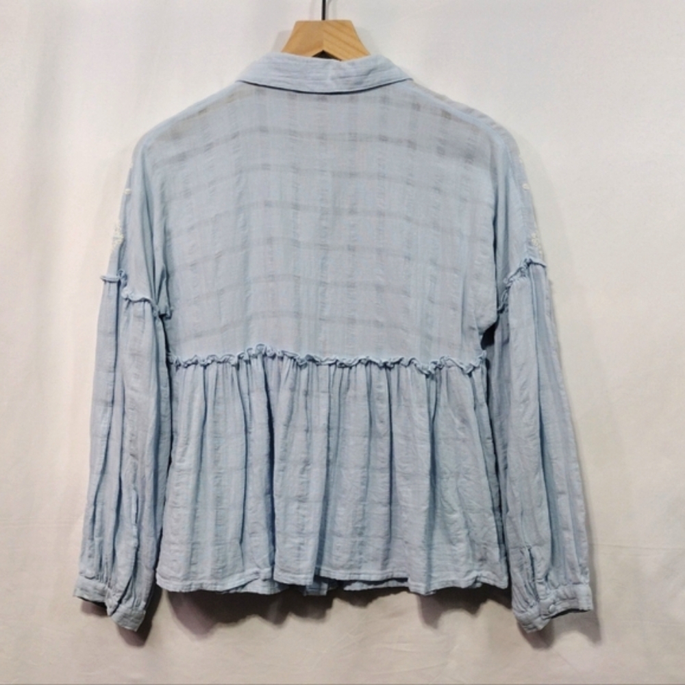 Zara Embroidered Babydoll Top Women's XS Blue Floral Boho Retro Cottagecore 90s - Picture 7 of 11